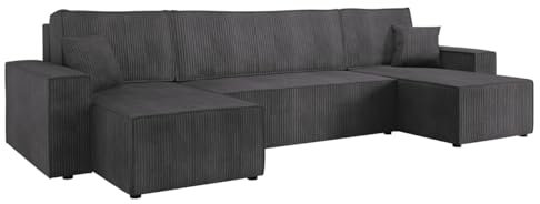 Mirjan24 Ecksofa Kobaro U Cord, Design Eckcouch Couch mit Schlaffunktion, Bettkasten, Wohnlandschaft, Bettfunktion, U-Form Sofa, Seite Universal, Symmetrisches Ecksofa (Poso 22)