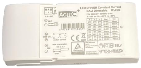 LED-Treiber dimmbar DALI 2 und Push Dimming, 25 W konfigurierbarer Konstantstrom 260 mA 350 mA 400 mA 450 mA 500 mA 550 mA 600 mA 700 mA