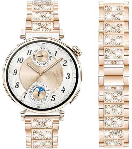 DEALELE Armband Kompatibel mit Huawei Watch GT6 / GT5 / GT4 41mm / GT5 Pro 42mm / Fossil Women's Gen 6 / Gen 5E 42mm / Garmin Venu 3S, 18mm Glitzer Strass Diamant Metall Armbänder für Damen