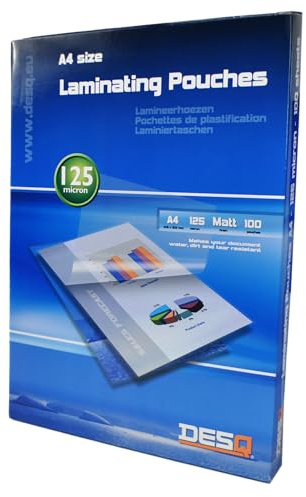 DESQ® Laminierfolien - DIN A4, 125 Mikron, Matt, mit abgerundeten Ecken, Laminiertaschen, 100 Stück, 216 x 303 mm, Premium