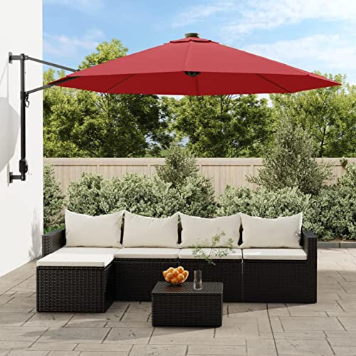 Iiaky Wall-mounted Parasol Bright Red 290 cm,Garden Parasol with crank handle - Sun Umbrella Parasols Waterproof for Outdoor/Patio/Outside/Balcony - Patio Table Umbrellas/Tilt Function