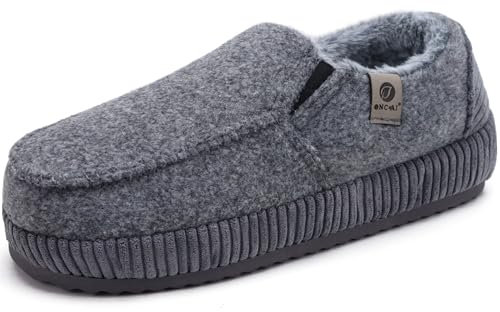 ONCAI Zapatillas de Casa Hombre sarga de algodón Pantuflas de Fieltro Cerradas Atrás de Pana Invierno Zapatos Yoga Mat Suela Antideslizante Goma Interior y Exterior Gris Oscuro Talla 44