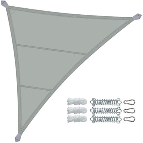 VOUNOT® Toldo Vela de Sombra Triangular 5x5x5m, Toldo Parasol Terraza Impermeable con Kit de Montaje, Gris