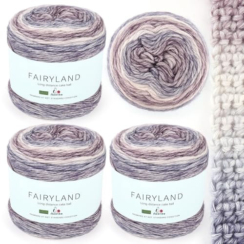 Aeelike 400g Farbverlaufsgarn Wolle zum Stricken, Ombré Handstrickgarn Purpurgrau