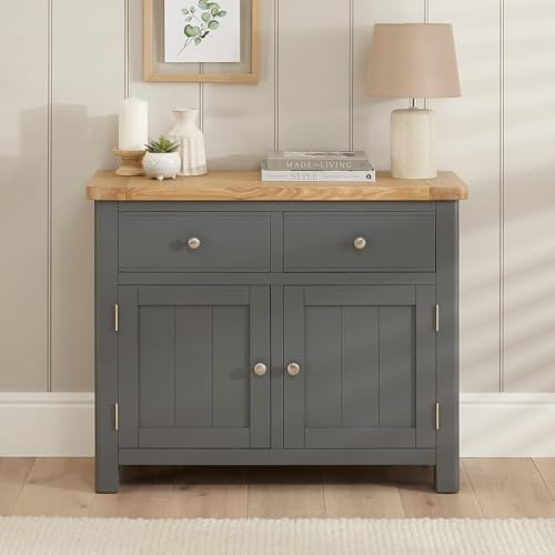 The Furniture Market Marbury Slate Grey | Painted Medium Oak Sideboard | Wooden Storage Cabinet | 2 Drawers | 2 Cupboards | Adjustable Shelves | Fully Assembled | H 770 x W 960 x D 350mm