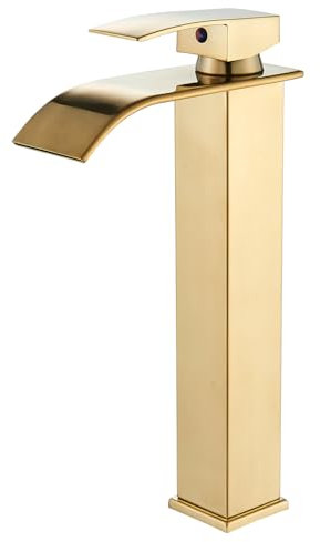 JUNSHENG Robinet de Salle de Bain à Cascade,Robinet Mitigeur de Salle de Bain à Cascade à Trous, Cartouche Céramique, Finition Dorée Brossée
