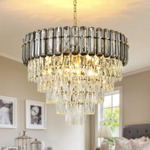 AOOCHOK araña de cristal negro moderno, lámpara colgante de lujo, lámpara colgante redonda de cristal para comedor, sala de estar, dormitorio, isla de cocina, Φ60cm