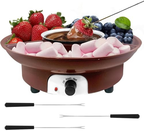 KANLVU Chocolate Fondue Set Electric Chocolate Fountain Machine with Trays Diy Cheese Fondue Sets, Melting Chocolate Warmer for Dipping(Brown)