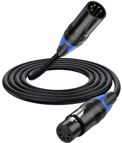 HTGuoji 5 Pin XLR Cable, DMX512 XLR 5Pin Male To Female Turnaround DMX Stage Light Adapter for Amplifier, Speaker, Camcorer, Mixing Console, Microphone, Vidicon, Mike, Equalizer (1.8 meter)