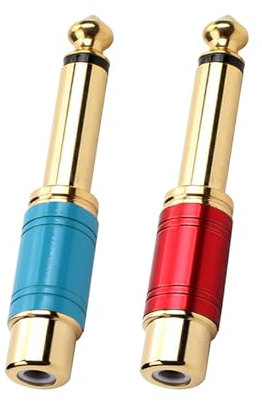 2 Pack RCA to 6.35mm Adapter, RCA Female to 1/4 Inch TS Mono Male Jack Audio Connector, Copper Gold-Plated, Reliable for Headphones, Instruments, Amplifiers, Speakers, Home Theater, Audio Systems