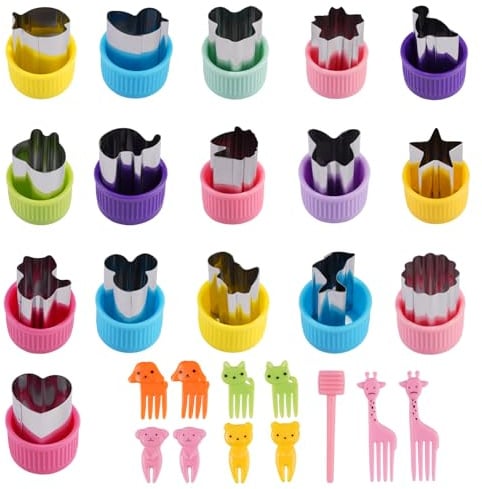 27 Stück Obst Gemüse Ausstechformen, Kinder Edelstahl Ausstecher Set | Obst Ausstecher Tiere Form,Edelstahl Ausstechformen Kinder mit Schutzgriff,für Kuchen, Kekse, Sushi, Obst, Tortendekorationen