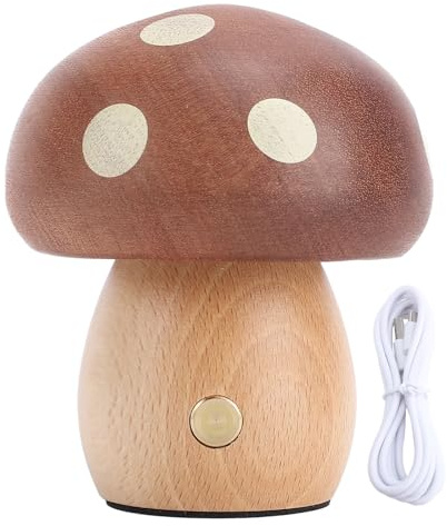WOHPNLE Pilzlampe Tischlampe, Tragbare Dimmbare LED Nachttischlampe, Pilzlampe aus Holz, stufenloses Dimmen, Wiederaufladbare Batterie, Nachttischlampe für die Heimation im Schlafzimmer