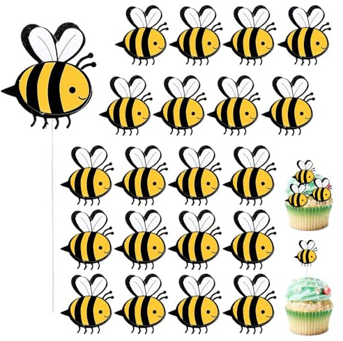 30 Biene Kuchen Topper Doppellagige Bienen Cupcake Picks Geburtstag Deko | Glitter Biene für Kinder Junge Mädchen Bee Thema Party