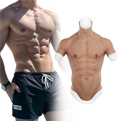 Silicone Mâle Poitrine Muscle Costume Faux Ventre Demi-Corps Simulation Peau Douce Réaliste Mens Abs pour Cosplays Halloween,Color 2,One Size
