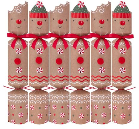 Harvey & Mason Pack of 6 Gingerbread Themed Christmas Crackers - 12 Design Adults Xmas Holiday Dinner Table Decorations - Novelty Fun Prizes Gifts Contains Hats Jokes