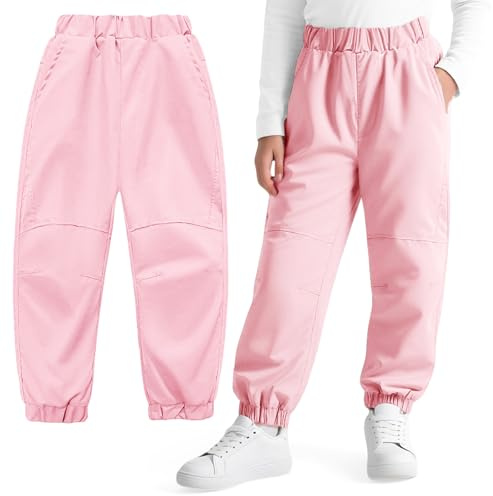 Hoseay Vattentäta vandringsbyxor för pojkar och flickor, andningsbara vandringsbyxor med fickor, nätfoder, joggingbyxor för barn 7–14 år, rosa, 7-8 �r