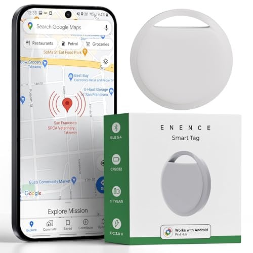 Enence Smart Tag für Android, Bluetooth Tracker mit Alarm | 3,6 x 3,6 cm, 75 dB Alarm, bis 60 m Reichweite, für Google Find My Device
