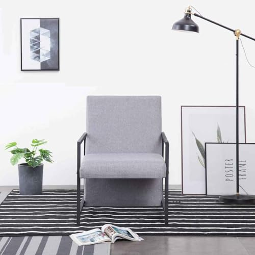 Owoxanthellate Armlehnsessel Hellgrau 53x69x73 cm, Massivholz/Stahl, würfelförmig, ergonomisch, modern, für Wohnzimmer/Büro/Schlafzimmer