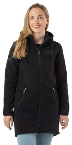 Swedemount Nordkap Fleecemantel Damen, Lang, mit Kapuze | Verstellbare Kapuze, Zwei-Wege-Reißverschluss, 2 Taschen, Stehkragen, Lange Kleidungsform
