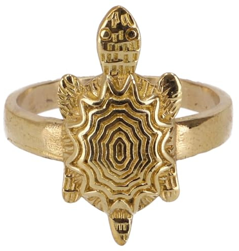 GURU SHOP Messing Modeschmuck Ring mit Schildkrötenmotiv, Unisex | Detailreiche Ausarbeitung, geometrisches Muster, Glücksbringer, Symbol für Gelassenheit und langes Leben.
