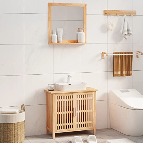 GeenYuu 2-TLG. Badmöbel-Set Massivholz Nussbaum mit Waschbeckenunterschrank und Spiegel, Badezimmermöbel mit Stauraum, Tür und Ablage, Robustes Möbelset für Ordnung und Aufbewahrung