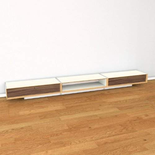 Eichenfrau Kommode/Lowboard 300x28x42 cm (BxHxT) form560-2 Multiplex Birke Naturweiß und Nussbaum massiv