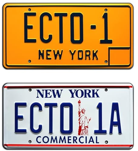 Celebrity Machines Ghostbusters | ECTO-1 + ECTO-1A | Metal Stamped License Plates
