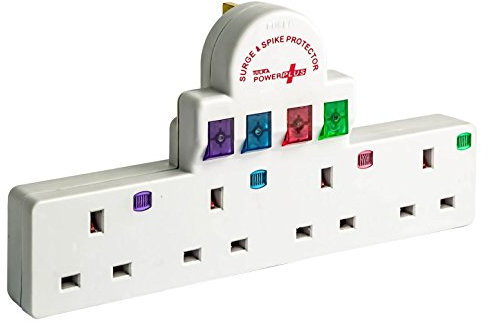 Power Plus 13 A 4 Way Surge and Spike Protected Switched Multiple Plug-In Adapter Socket Extension - White