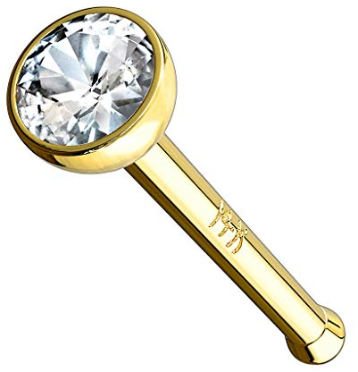 Piercingfaktor Piercing Stab Stecker Barbell Nase Nasenpiercing Nasenstecker Tragus Helix Ohr Lippe gerade 14 K 585 Gold mit Zirkonia Weiß Gelbgold