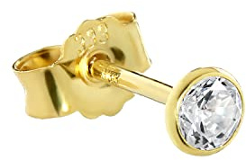 NKlaus Einzel-Ohrstecker 333 Gold, 8 Karat, Zirkonia, 3,00mm | Der Cubic Zirkonia ist für Damen, Herren und Kinder gestaltet