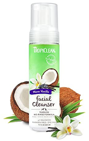 Tropiclean Waterless Facial Cleanser for Pets - Tearless, No-Rinse Formula - Helps Remove Stains and Dirt - For Dogs & Cats - Free from Parabens, Dye - Warm Vanilla, 220 ml