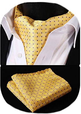 HISDERN Herren Krawattenschal Gelb Krawattenschal mit Einstecktuch Taschentuch Set Halstuch fur Hochzeit Business Gepunktet Ascot Krawatte und Einstecktuch…