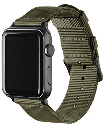 Archer Watch Straps - Correas de Nailon Premium para Apple Watch (Verde Oliva/Negro, 44/45/46/49mm)