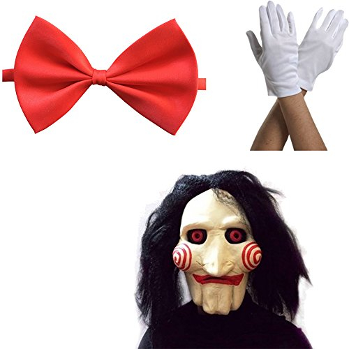 thematys Saw Jigsaw Maske Halloween – Gruselige Vollkopfmaske aus Latex, Horror-Merchandise, Perfekt für Kostümpartys, Filmfans und Sammler, Unisex (Saw Komplett Set)