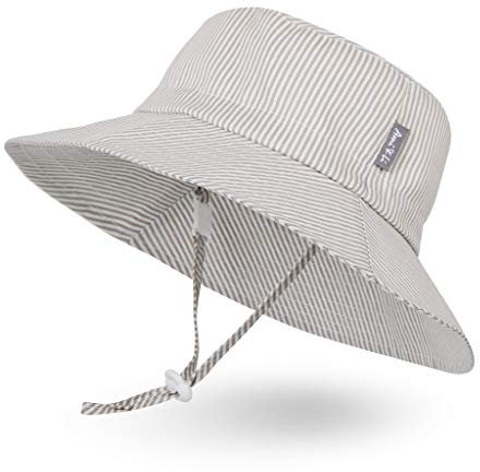 Ami & Li tots Jungen Sonnenhut Eimer Einstellbar für Baby Mädchen Jungen Säugling Kind Kleinkind Hut Sonnenschutz UPF 50 Unisex Braune Streifen