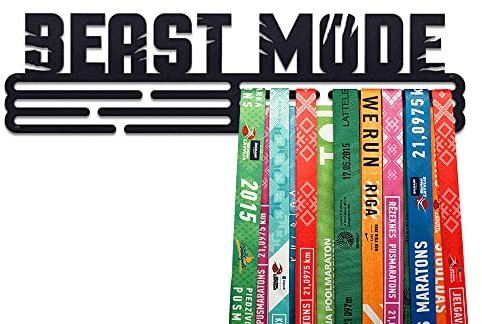 United Medals Beast Mode Medaillenhalter Running Laufen Sport für 48 Medaillen Aufbewahrung - Läufer, Sportler Geschenk Marathon Zubehör - Medal Holder Hanger Display Rack - Schwarz