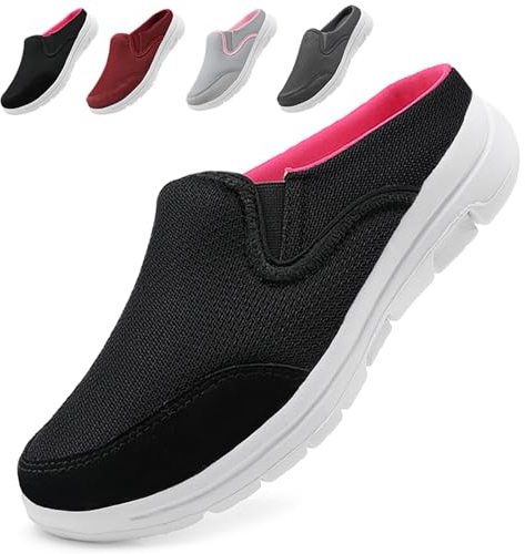 Acfoda Slip On Hausschuhe Damen Sommer Sabot Schuhe Mesh Atmungsaktive Pantoffeln Geschlossen Pantoletten Leicht Clogs Frauen Weiche rutschfest Indoor Outdoor Slipper, Schwarz, 41 EU