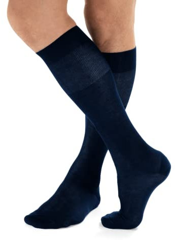LANCETTI 6 Paia di Calze Classiche Eleganti e Lunghe per Uomo in Pregiato Cotone Filo di Scozia, Blu Notte 42-44