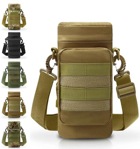 Tactical Molle Water Bottle Pouch, Molle Water Pouches Carrier Holder with Pocket for Hiking Camping Outdoor Sport Travel