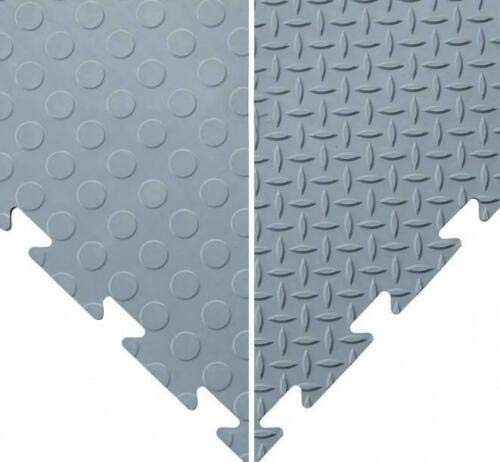 BiGDUG Garage Interlocking Vinyl Floor Tile Packs - 47 x 47cm - 1.2cm Thick - Non Slip Home Gym Workout Workshop Flooring - Durable Easy Lay (20 Grey Studded Tiles)…