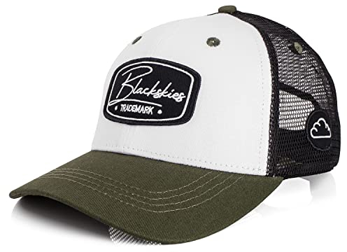 Blackskies® Race Baseball Cap | Herren Damen Premium Trucker Cap | Snapback Schirm Mütze Kappe Basecap Olive-Weiß-Schwarz – Männer Frauen Unisex Streetwear Outdoor Sommer Freizeit