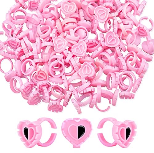 PAFUWEI 100 PCS Pink Lash Glue Holder, Lash Glue Rings, Random Shaped Lash Extension Volume Lashes Quick Blossom eyelash glue holder for Eyelash Extension Supply, 2 Methods of Use