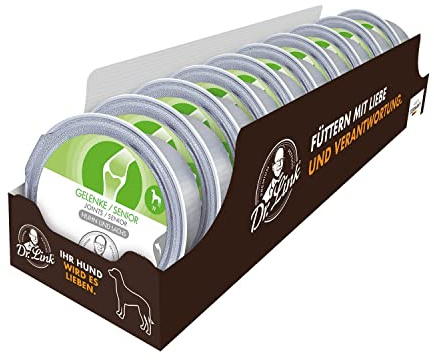 Dr. Link Spezial-Diät Hundefutter für Gelenke, Proteinquelle Huhn & Lachs, für ausgewachsene Hunde & Senioren - leicht verdaulich, unterstützt Gelenkstoffwechsel, fördert Wohlbefinden - 10x125g Schale