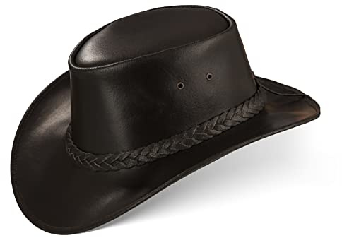 Black Forest Fox® Perth Unisex Western Cowboy Reiten Leder Sonnen Hut in (M, Braun)
