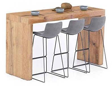 MOBILI FIVER, Mesa Alta Evolution 180x60, Madera Rustica, Mesa Auxiliar de Cocina para 6 Personas, Made In Italy