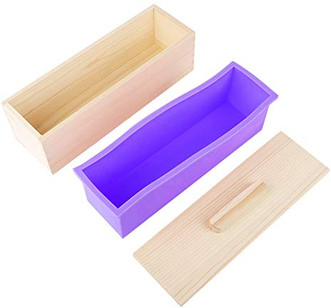 Joyzan Silicone Soap Mold, Rectangle Handmade Soap Moulds Candles Cakes Making Kit with Lid Homemade Soap Boxes Liner and Wooden Shell DIY Tool for Cake Ice Chocolate