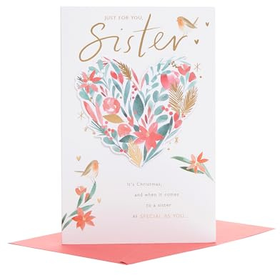 UK Greetings | Christmas Card for Sister | Gold Foiled Heart Design | Xmas Presents | Greeting Card |Her, Girls, Women | With Envelope | 22.9 x 14.9cm