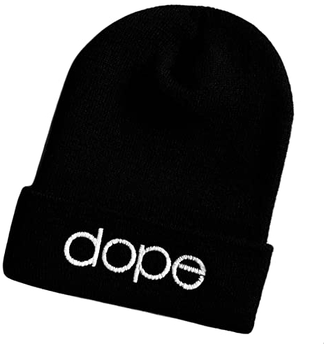 Schnoschi Schwarze Mütze/Strickmütze mit Dope Spruch Bestickt für Damen, Herren, Jugendliche und Kinder, Beanie Wollmütze Hip Hop Wintermütze Rollmütze Streetwear Unisex OneSize