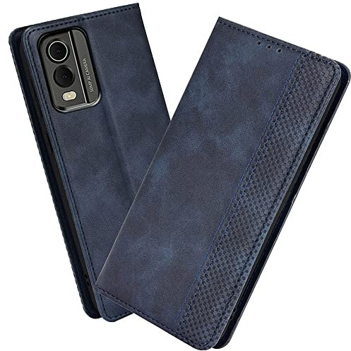XINNI Protective Phone Case for Nokia C32, PU/TPU Vintage Flip Leather Shockproof Cover Magnetic Book Style Wallet, Blue