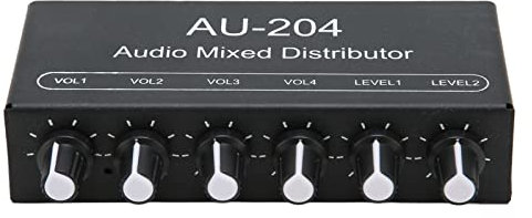 Portable Headphone Amplifier Mixer, 4 Channels Metal Stereo Audio Amplifier, 2 in 4 Out 3.5mm Interface Stereo Headphone Amplifier Mixer for Studio and Stage